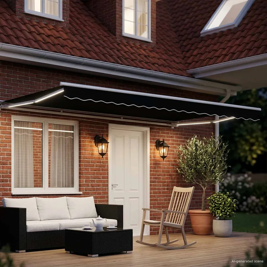 Cadre de store manuel avec LEDs Noir et Blanc 4 × 3 m - 3