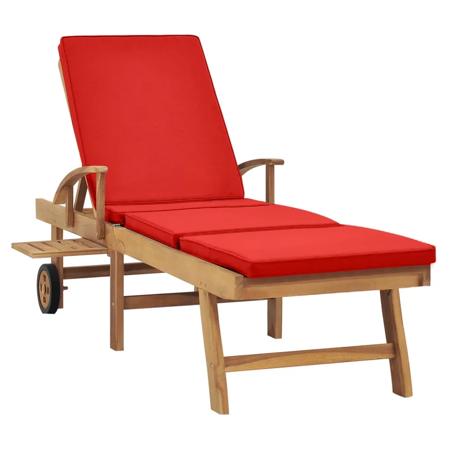 Chaise longue avec coussin Bois de teck solide Rouge - 3