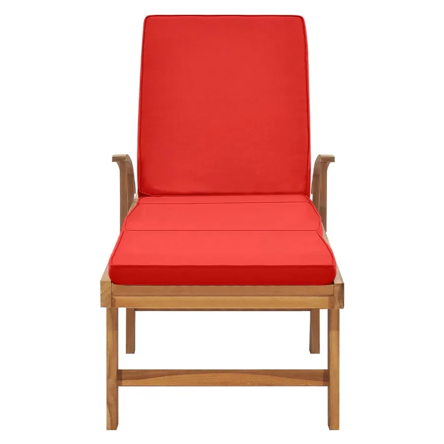 Chaise longue avec coussin Bois de teck solide Rouge - 4