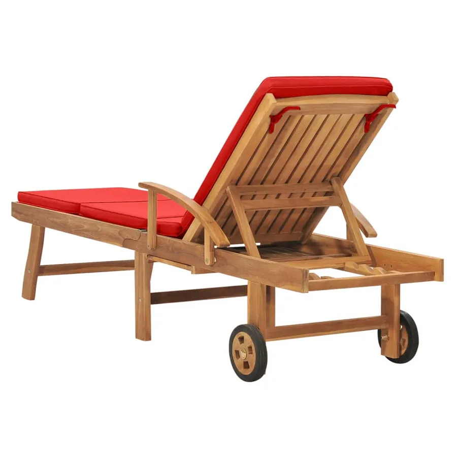 Chaise longue avec coussin Bois de teck solide Rouge - 5