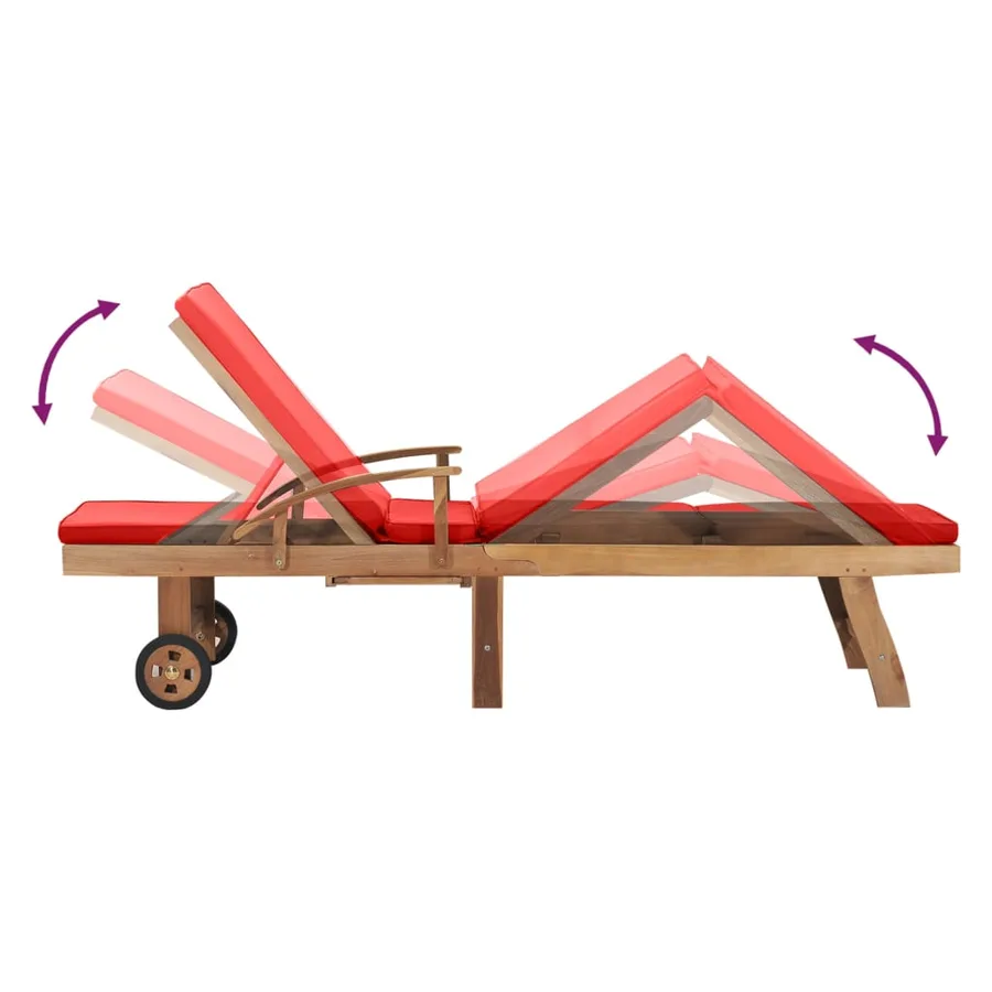 Chaise longue avec coussin Bois de teck solide Rouge - 6