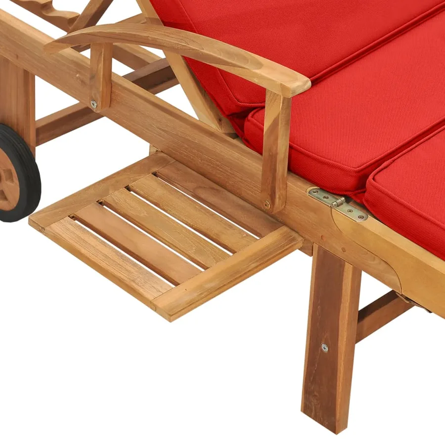 Chaise longue avec coussin Bois de teck solide Rouge - 7