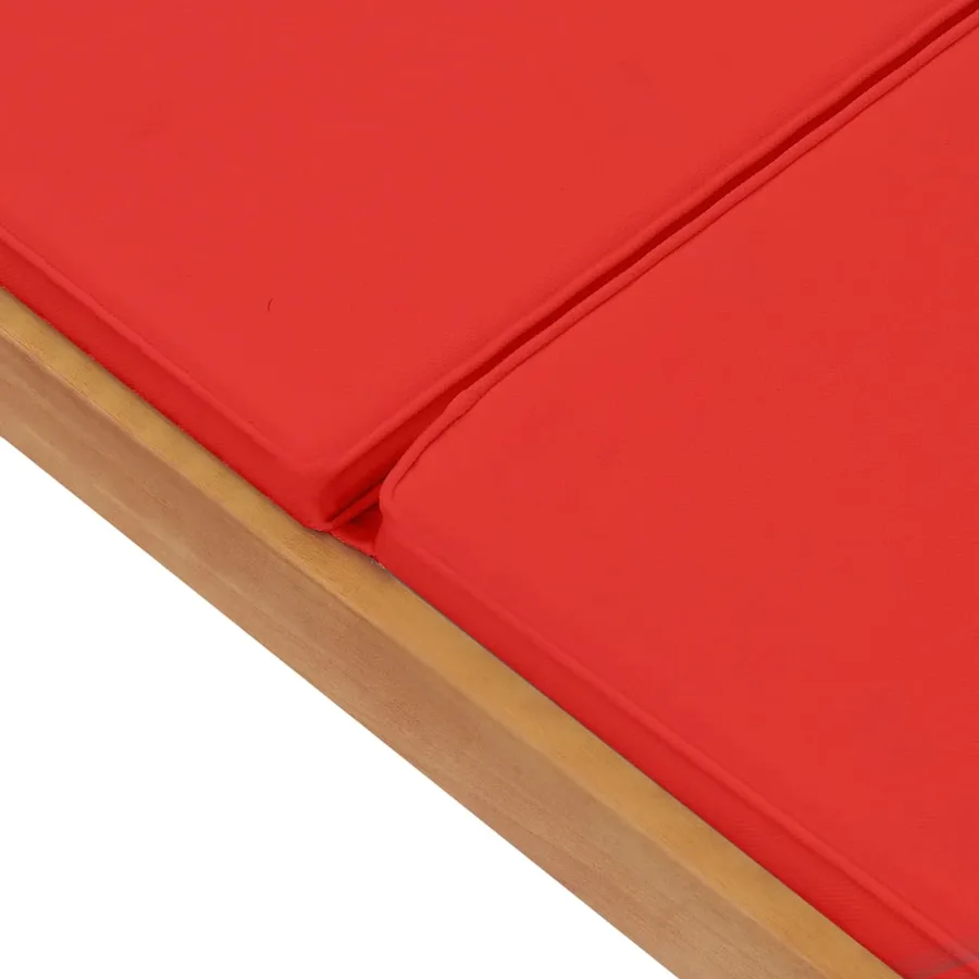 Chaise longue avec coussin Bois de teck solide Rouge - 8