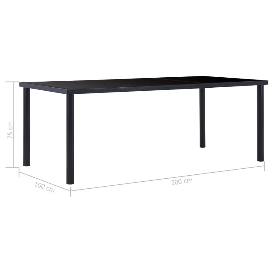 Table à manger Noir 200x100x75 cm Verre trempé - 5