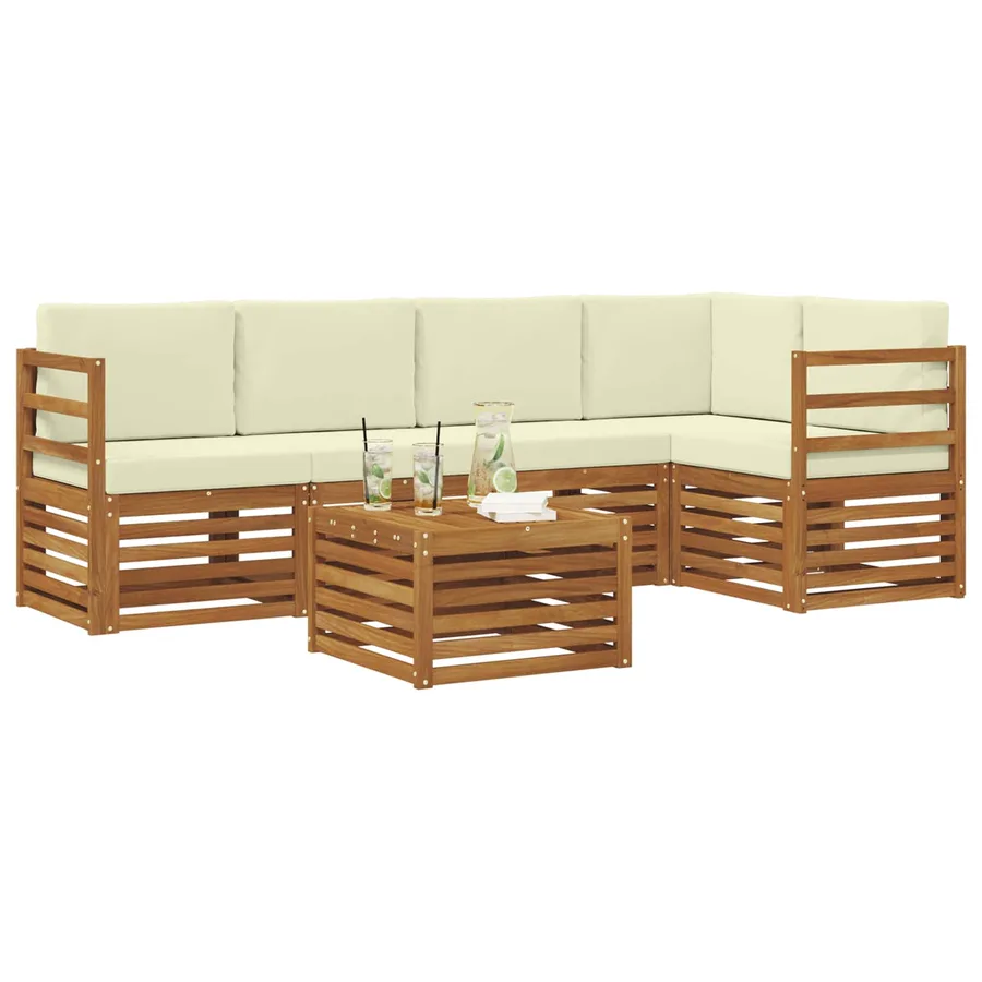Ensemble de canapé d'angle avec coussin 6 pcs Naturel et Crème - 3
