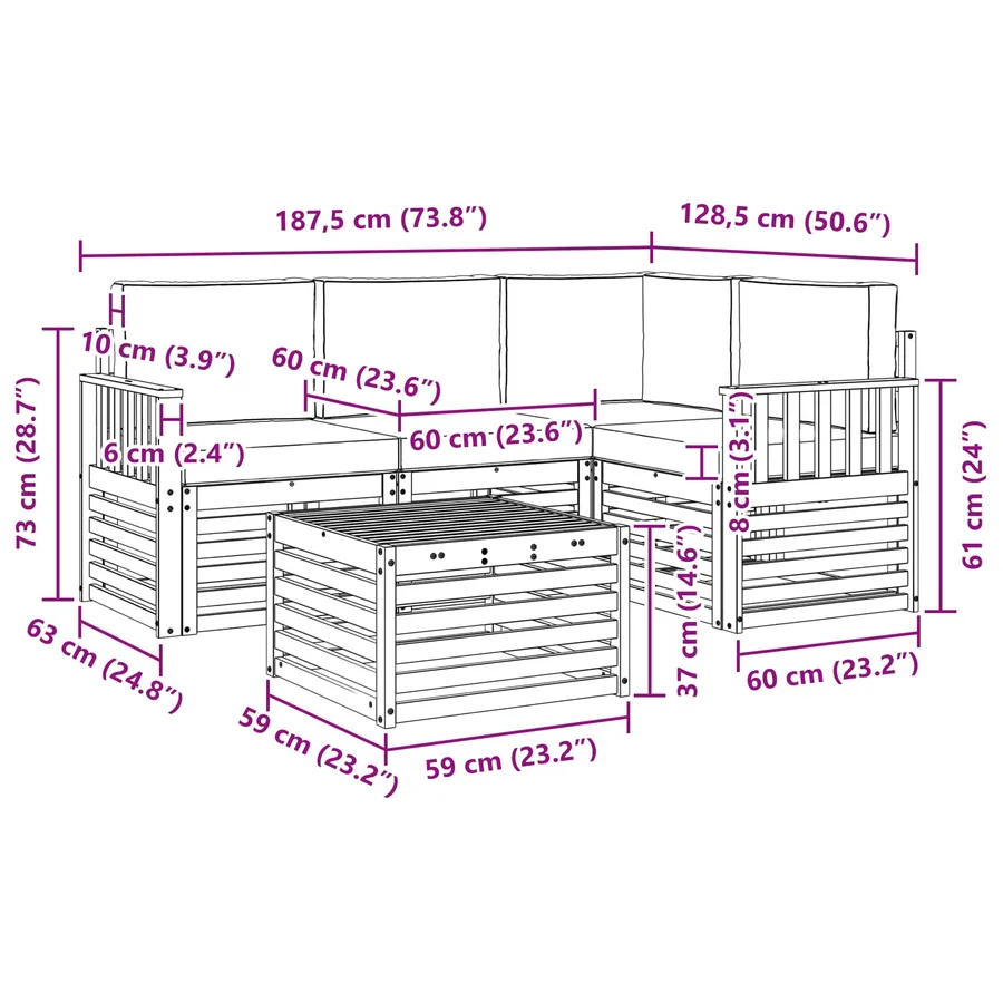 Ensemble de canapés d'extérieur 5 pcs Naturel et Anthracite - 10
