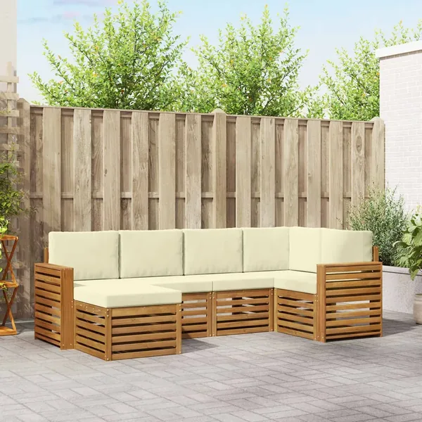 Ensemble de canapé d'angle avec coussin 6 pcs Naturel et Crème