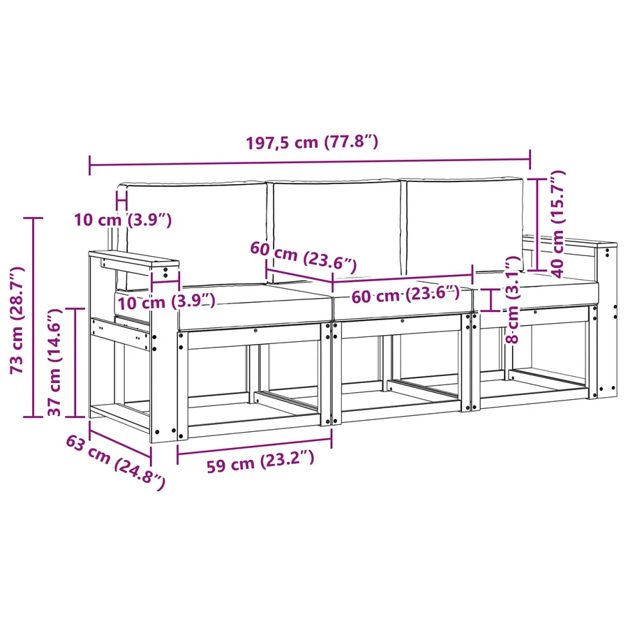 Ensemble de canapés d'extérieur 3 pcs Gris Naturel et Clair - 8