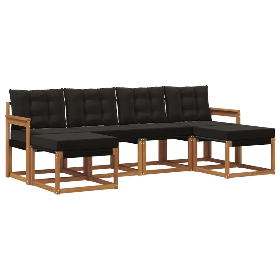 Ensemble de canapés d'extérieur 6 pcs Naturel et Noir - 2