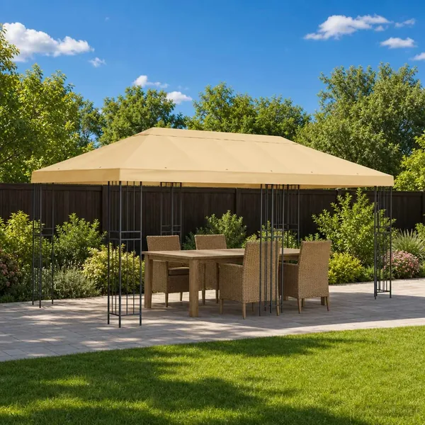 Housse de canopée de gazebo 6 x 3 m Crème Polyester 190