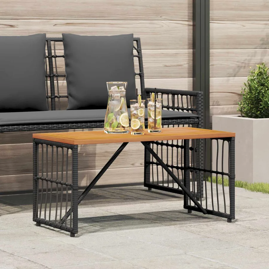 Table de jardin Noir 80 x 40 x 40 cm Acier et Rattan Poly