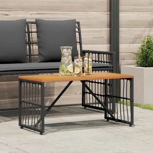 Table de jardin Noir 80 x 40 x 40 cm Acier et Rattan Poly