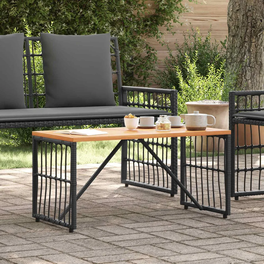 Table de jardin Noir 80 x 40 x 40 cm Acier et Rattan Poly - 4