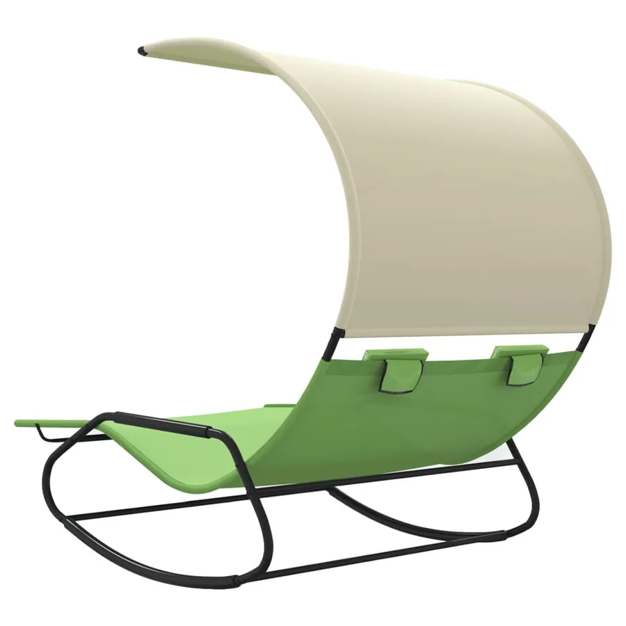 Chaise longue double à bascule avec auvent Noir et crème - 11