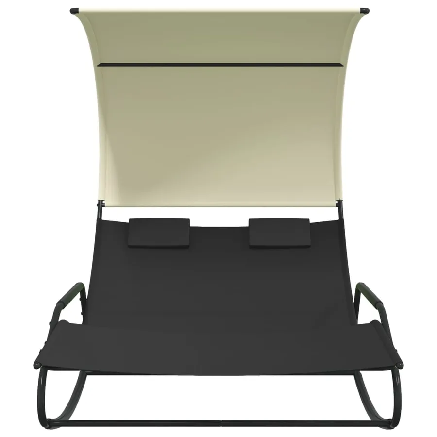 Chaise longue double à bascule avec auvent Noir et crème - 3