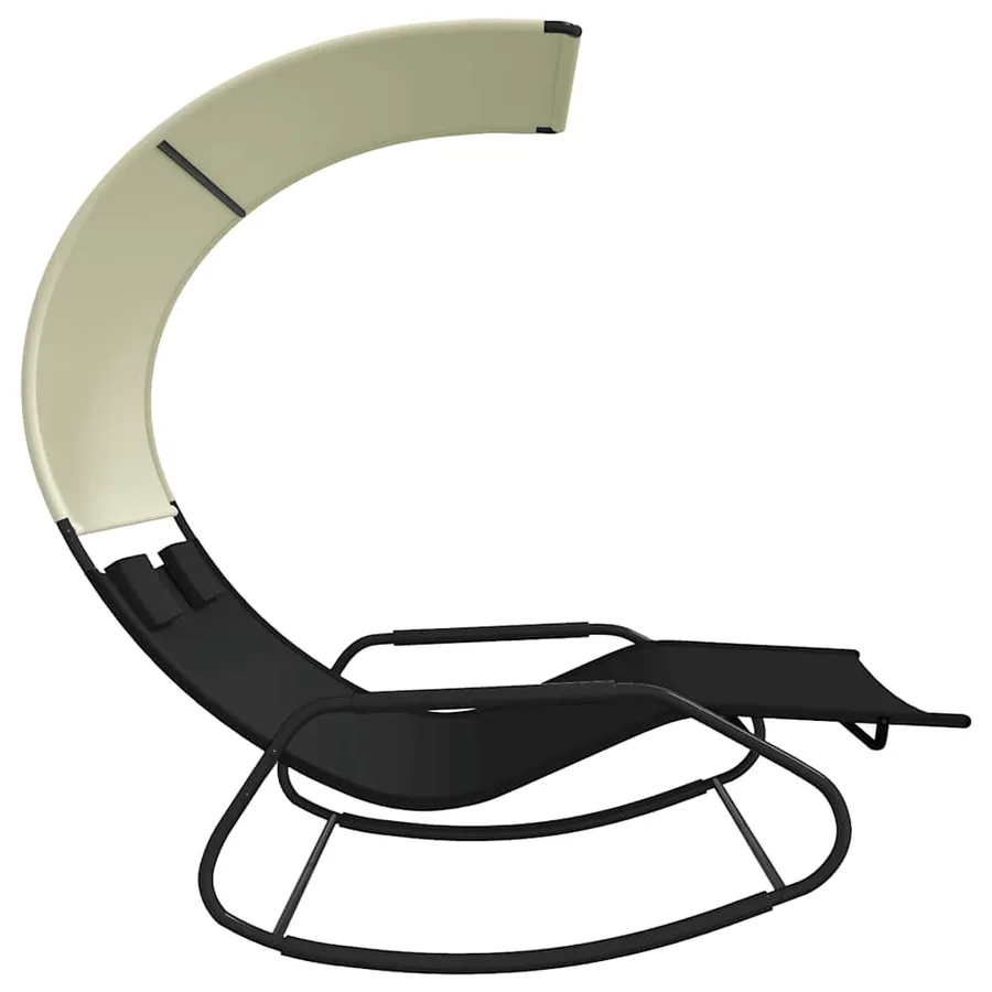 Chaise longue double à bascule avec auvent Noir et crème - 4