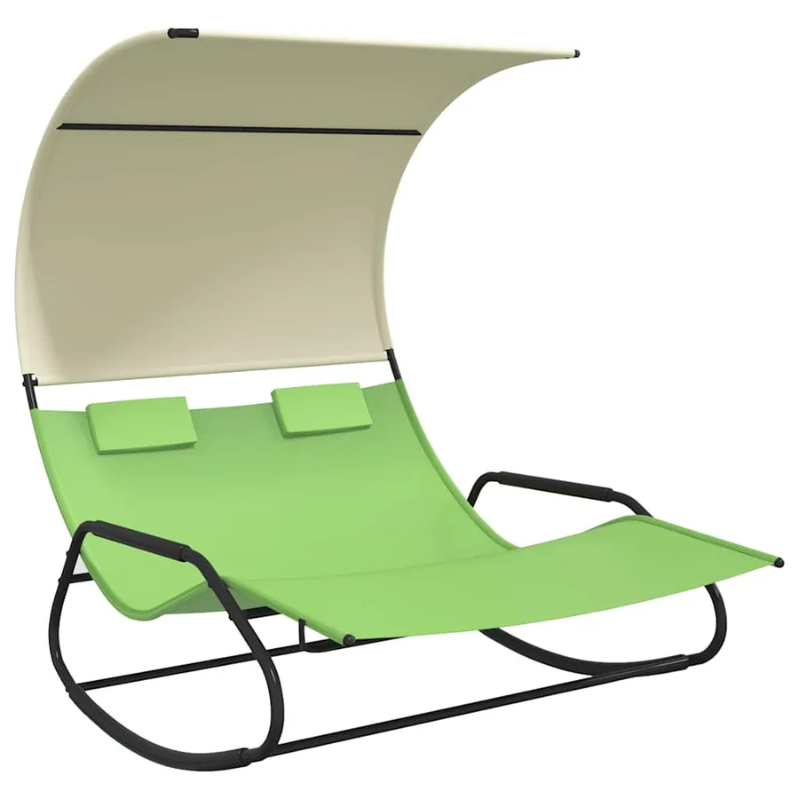 Chaise longue double à bascule avec auvent Noir et crème - 8