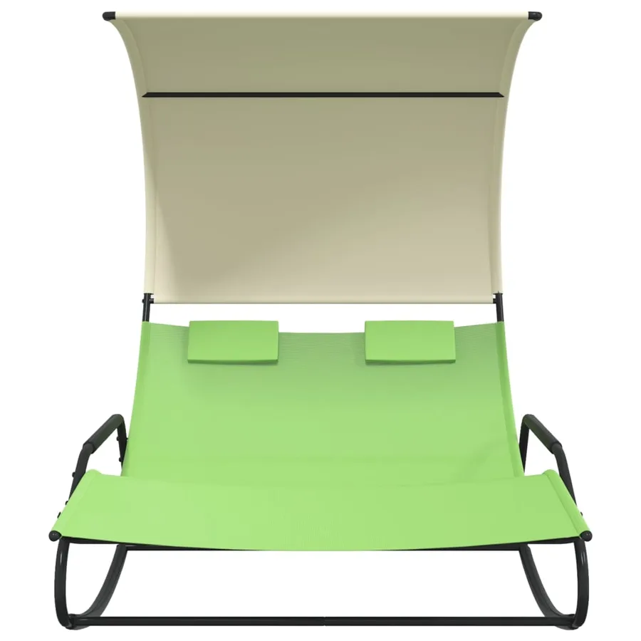 Chaise longue double à bascule avec auvent Noir et crème - 9