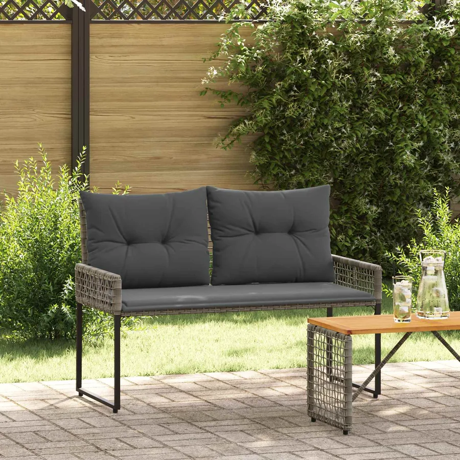 Banc extérieur Gris 118 x 55 x 82 cm Rotin PE et tissu