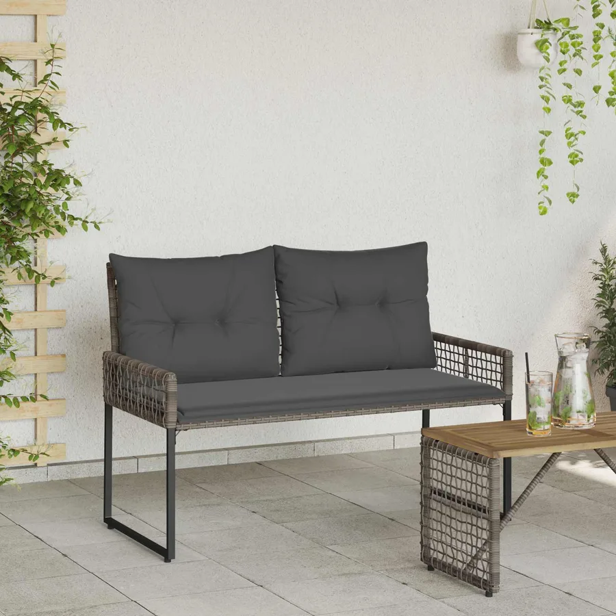 Banc extérieur Gris 118 x 55 x 82 cm Rotin PE et tissu - 3