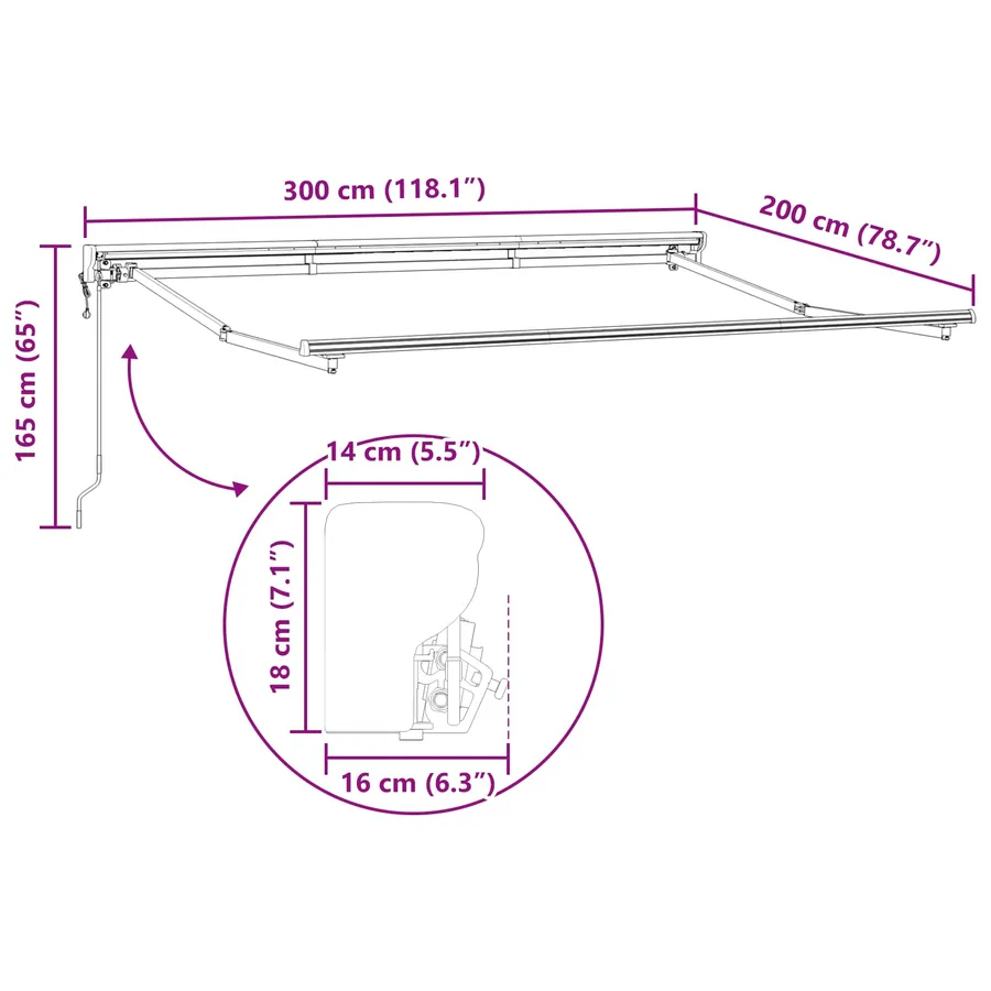 Cadre de store rétractable électrique Anthracite 3 x 2 m Acier - 9