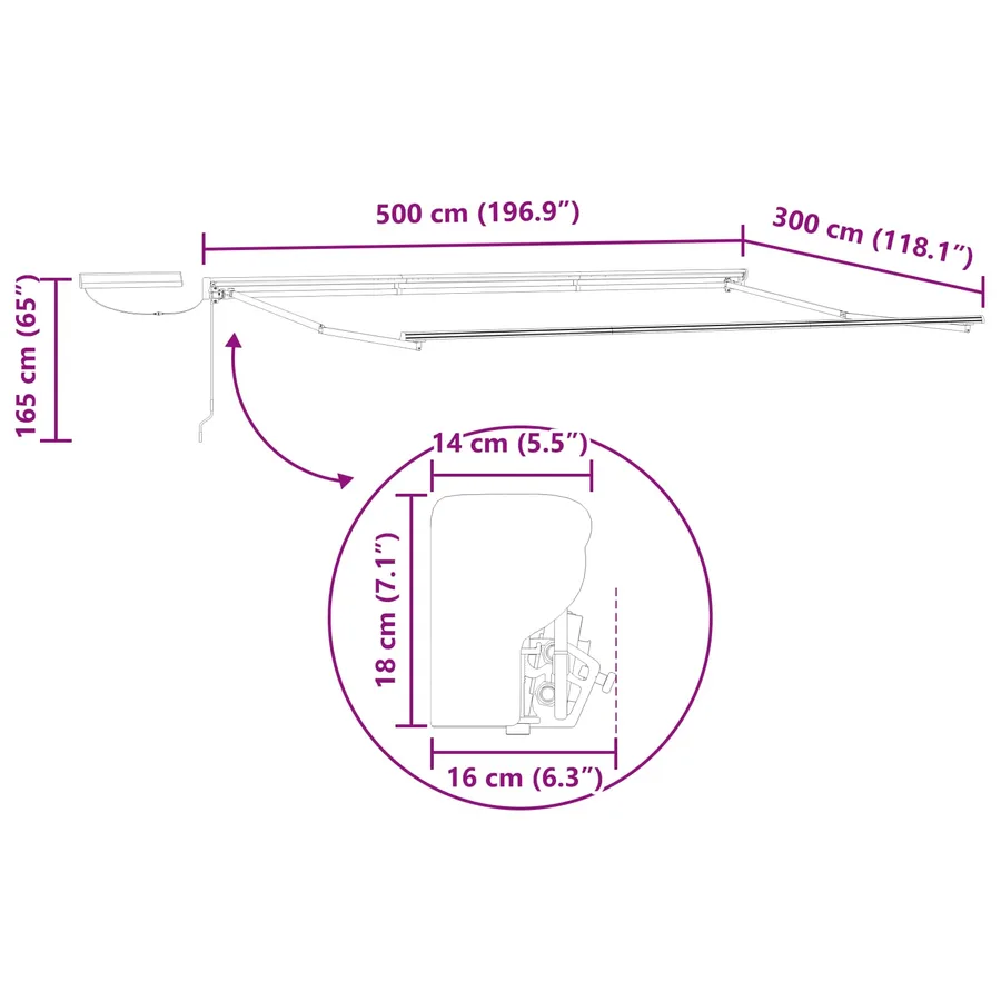 Cadre de store rétractable électrique Blanc 5 x 3 m Acier - 10