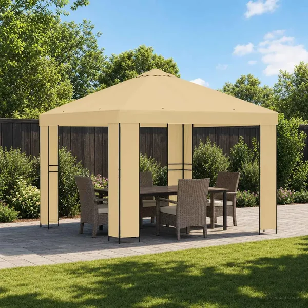 Pavillon 3 x 3 m Crème Polyester et Acier 190 gsm