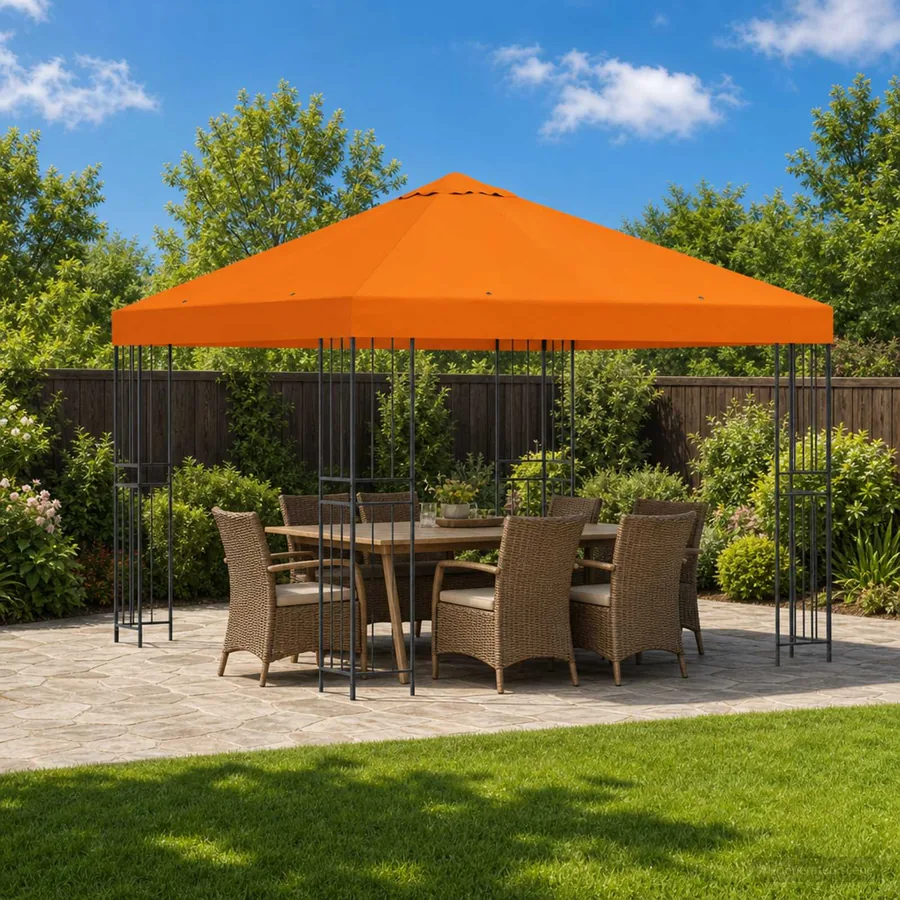 Pavillon 3 x 3 m Orange Polyester et Acier 190 gsm