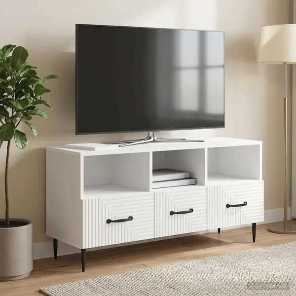 Meuble TV Blanc brillant 102 x 34,5 x 50 cm Bois d'ingénierie