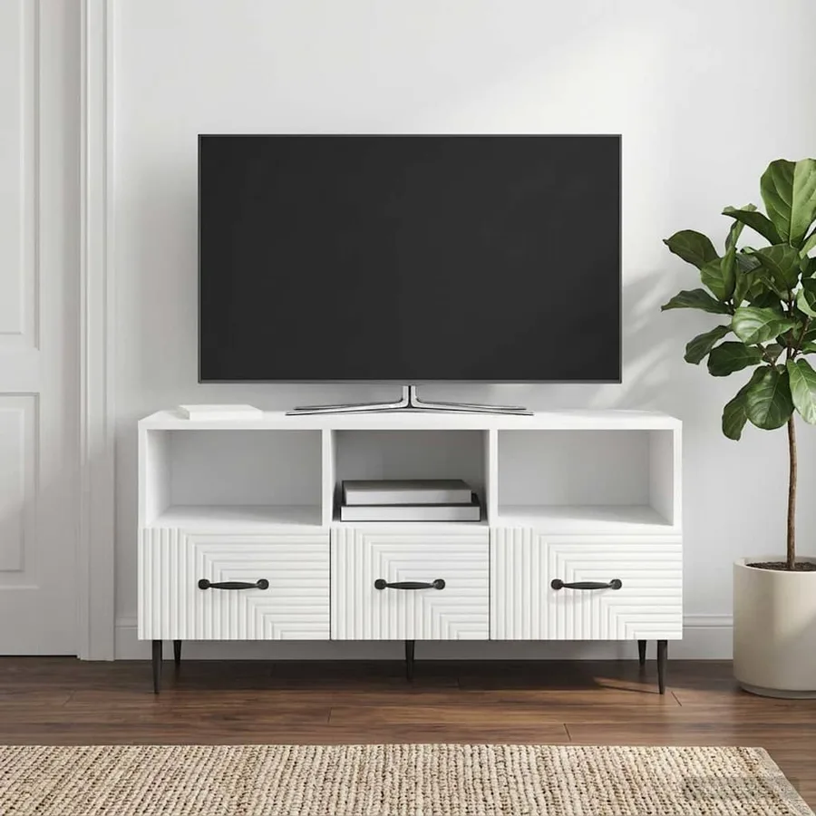Meuble TV Blanc brillant 102 x 34,5 x 50 cm Bois d'ingénierie - 4