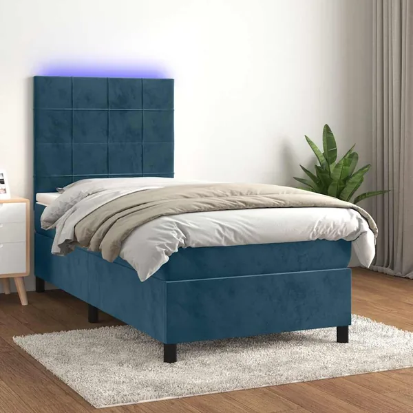 Sommier à lattes de lit matelas et LED Bleu foncé 100x200 cm