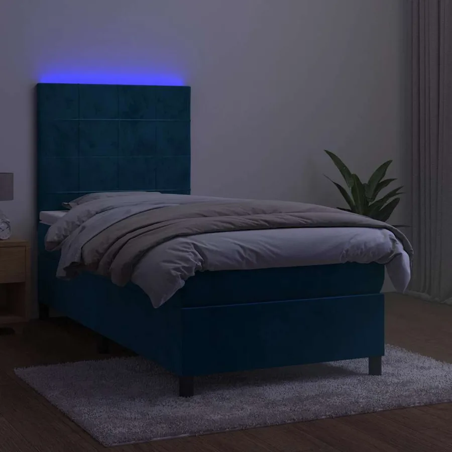 Sommier à lattes de lit matelas et LED Bleu foncé 100x200 cm - 4