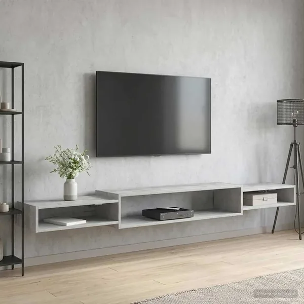 Meuble TV mural Montage mural Gris béton 220 x 28 x 21 cm