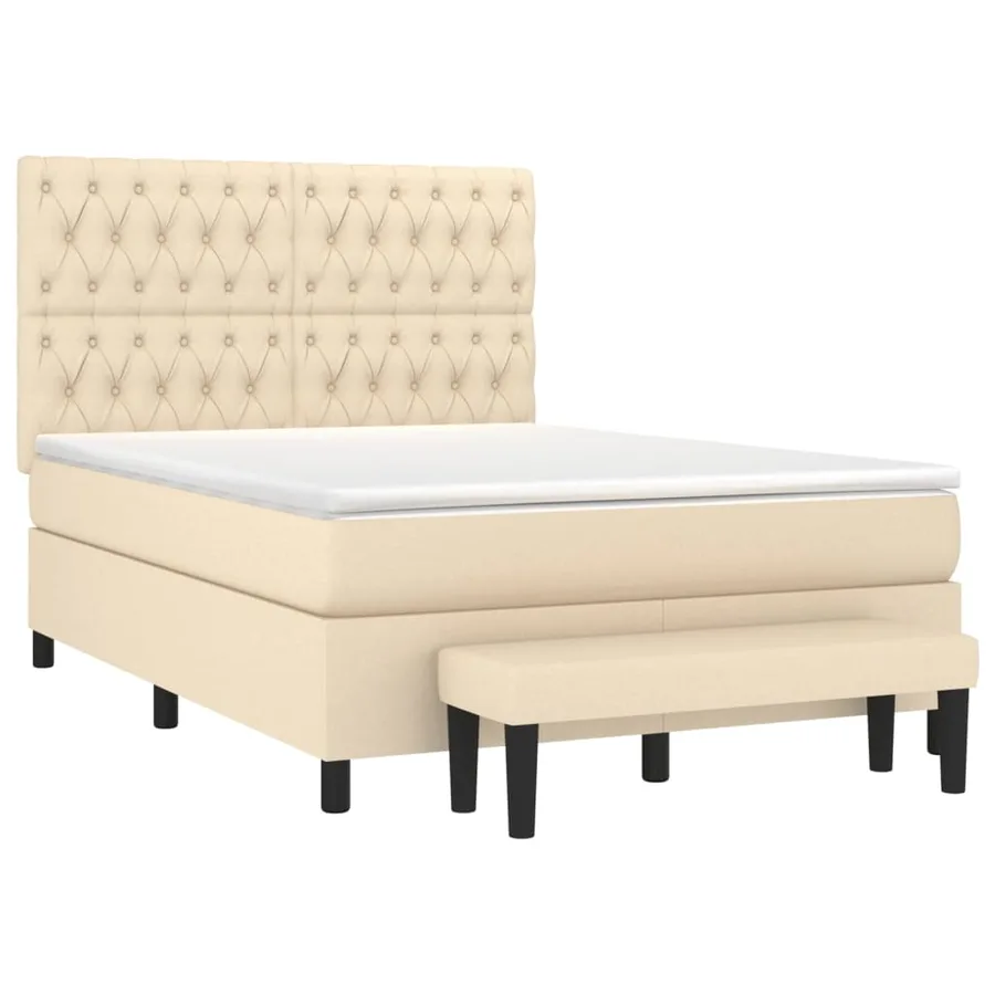 Sommier à lattes de lit avec matelas Crème 140x200 cm Tissu - 3