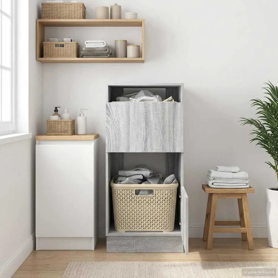 Armoire à Laver avec stockage Gris Sonoma Bois d'ingénierie - 5