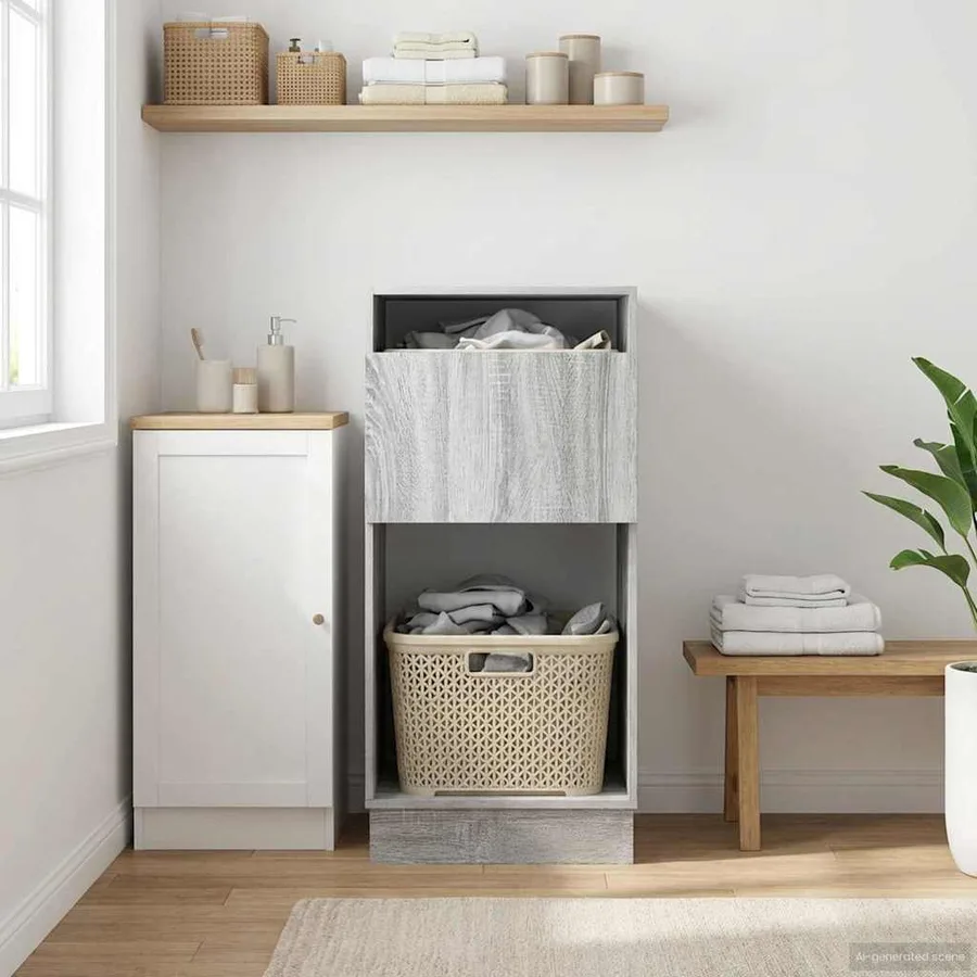 Armoire à Laver avec stockage Gris Sonoma Bois d'ingénierie - 6