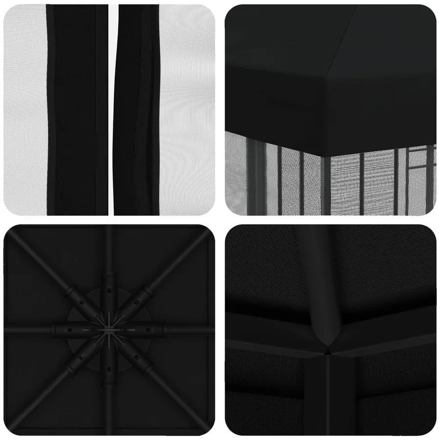 Abri de jardin avec parois 3 x 3 m Noir Polyester et Acier - 7