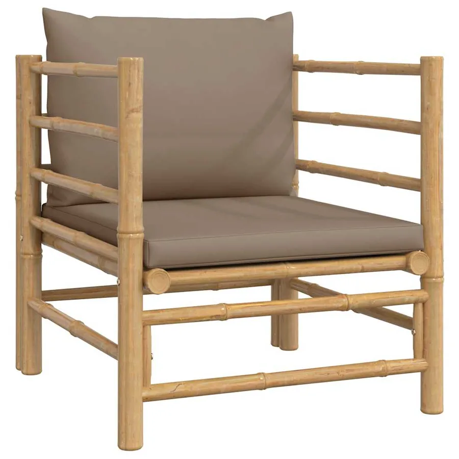 Canapé de jardin avec coussins taupe bambou - 2