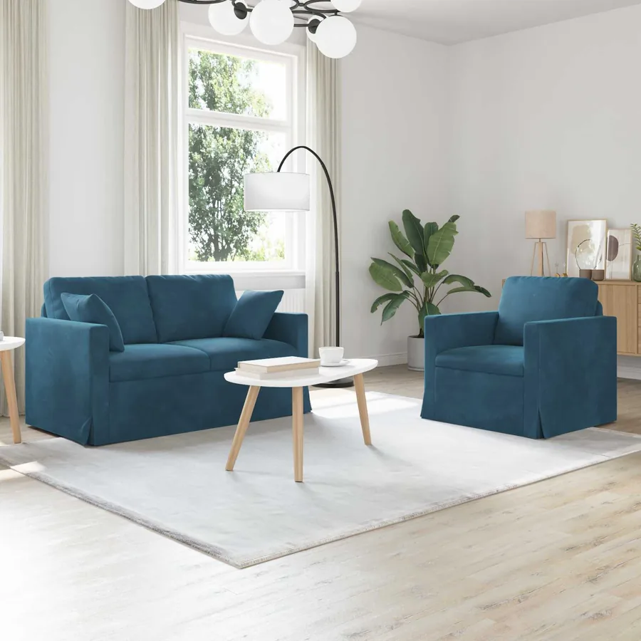 Ensemble de Canapés 2 pcs Bleu 138 x 78 x 80 cm Velours