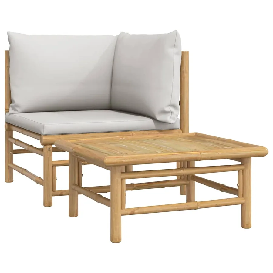 Salon de jardin 2 pcs avec coussins gris clair bambou - 2