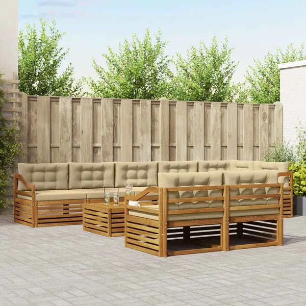 Ensemble de canapés d'extérieur 9 pcs Naturel et Beige