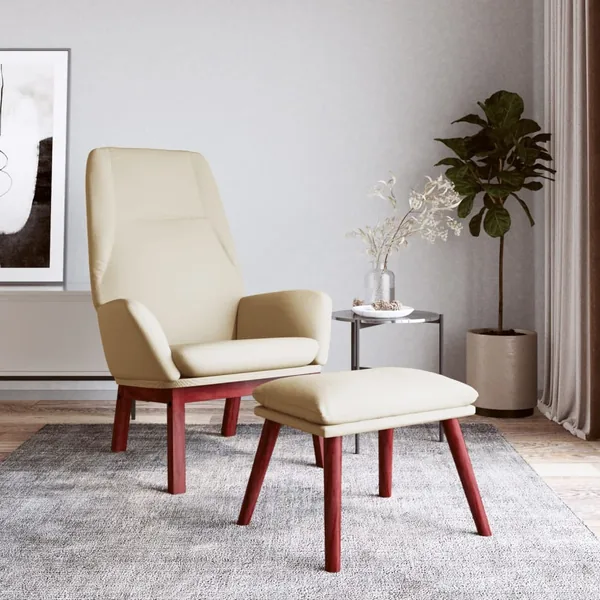Chaise de relaxation avec repose-pied Crème Tissu