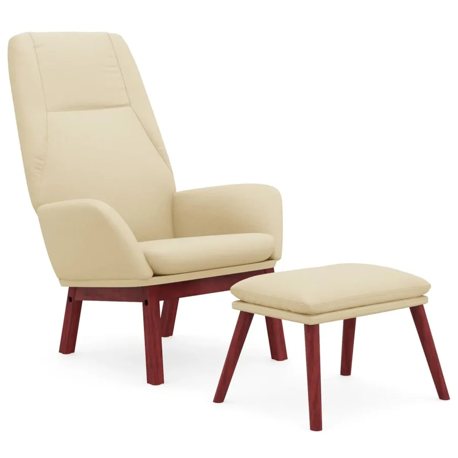Chaise de relaxation avec repose-pied Crème Tissu - 2
