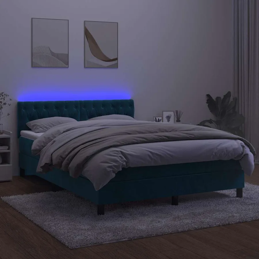 Sommier à lattes de lit avec matelas LED Bleu foncé 140x200 cm - 4