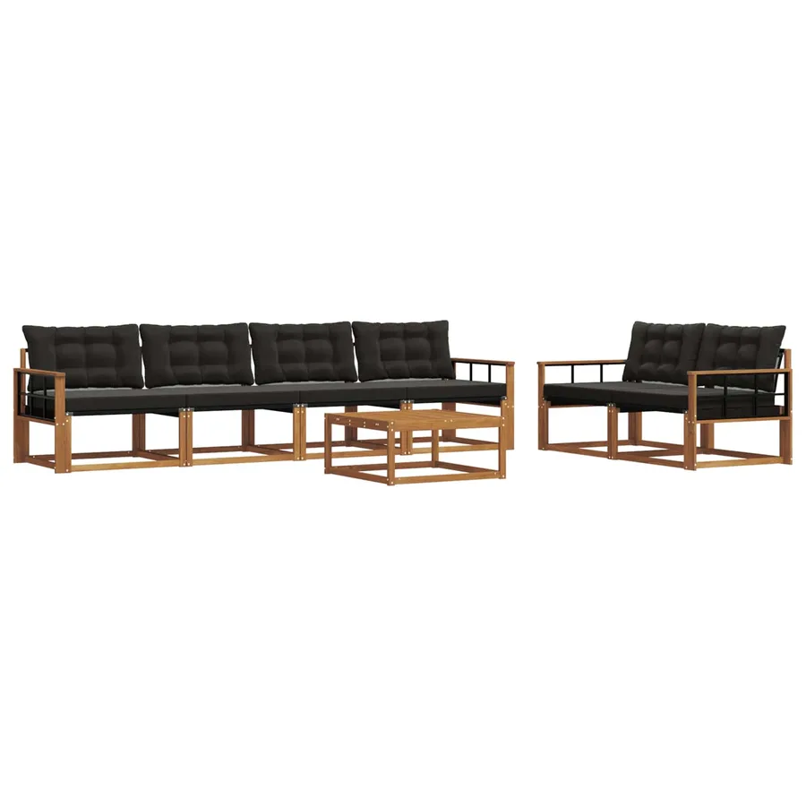 Ensemble de canapés d'extérieur 7 pcs Naturel et Noir - 2