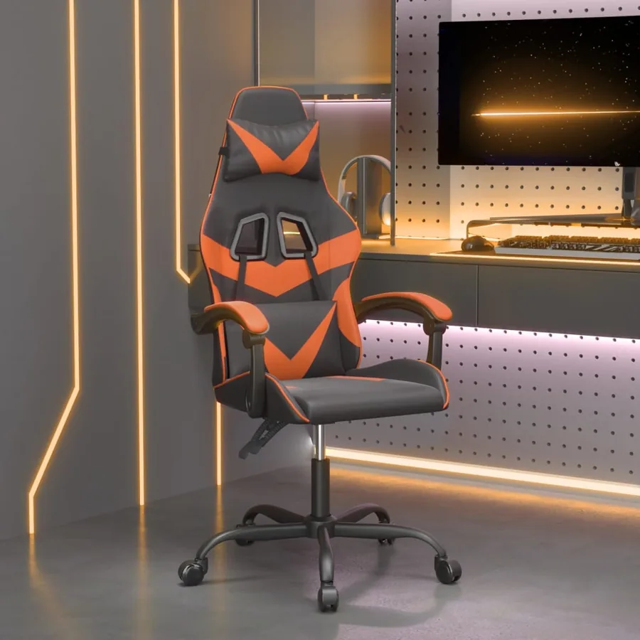 Chaise de jeu pivotante Noir et orange Similicuir