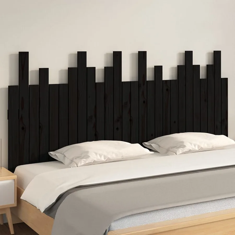 Tête de lit murale Noir 166x3x80 cm Bois massif de pin - 3