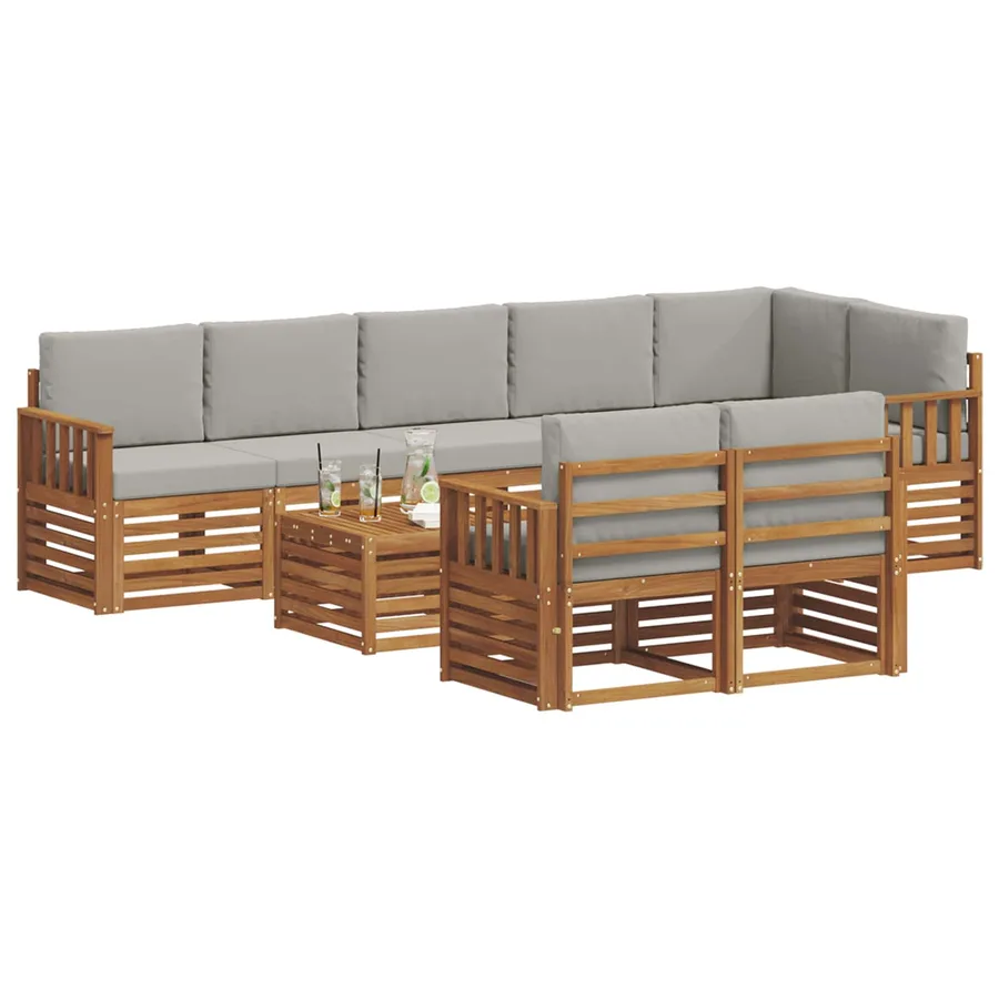 Ensembles de canapés avec coussin 9 pcs Gris Naturel et Clair - 3