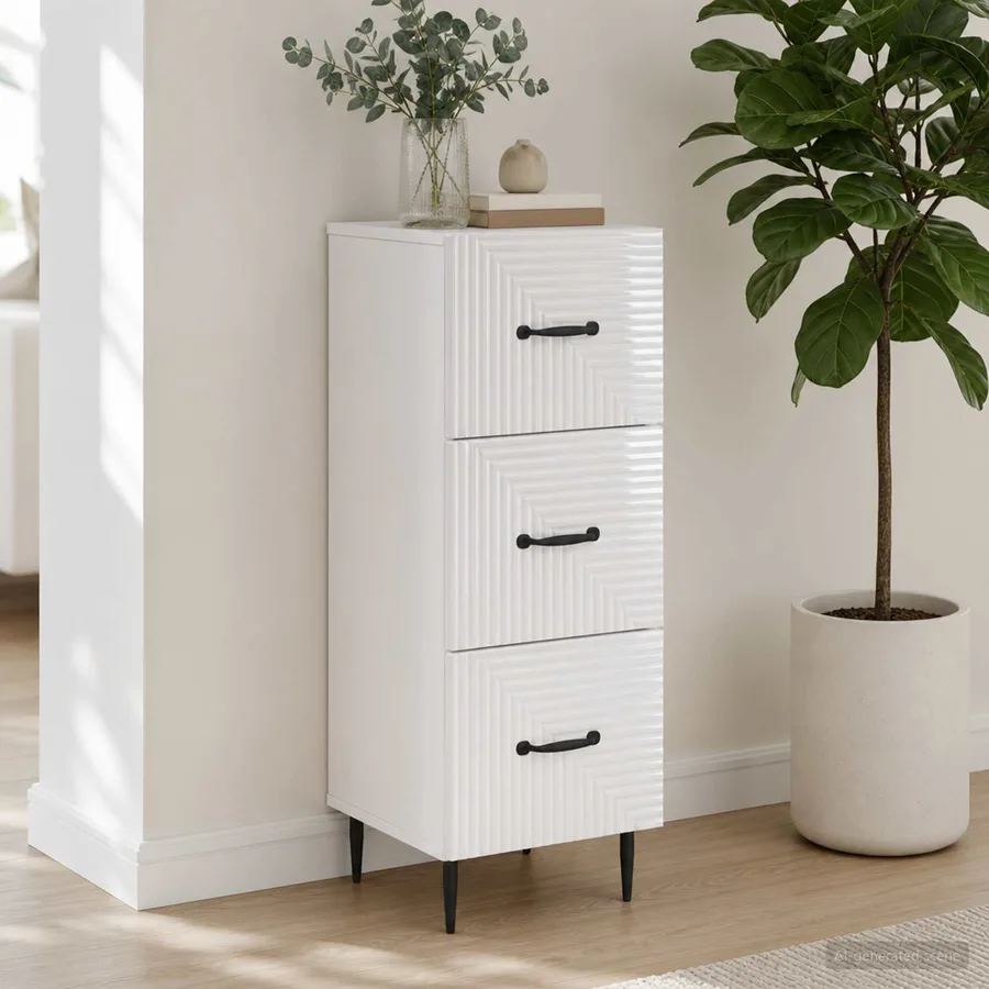 Armoire à tiroirs Blanc 33 x 34,5 x 89,5 cm Bois d'ingénierie - 4
