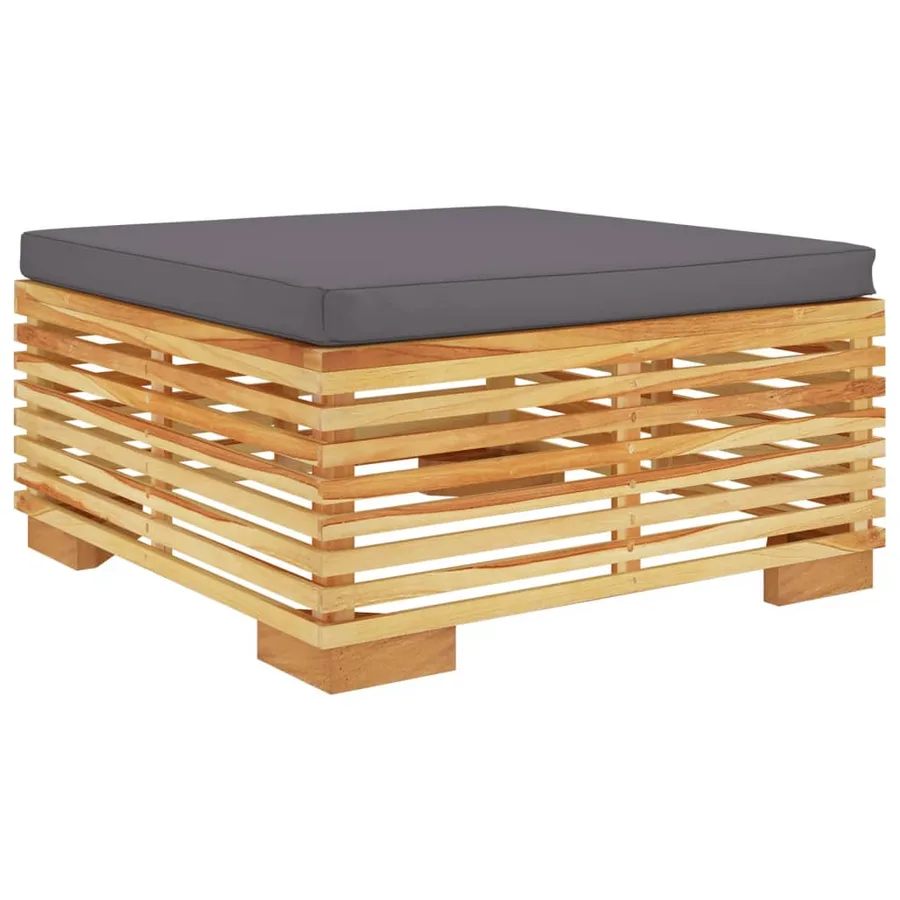 Repose-pied de jardin et coussin Gris foncé Bois de teck massif - 2